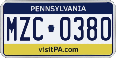 PA license plate MZC0380