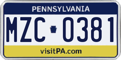 PA license plate MZC0381