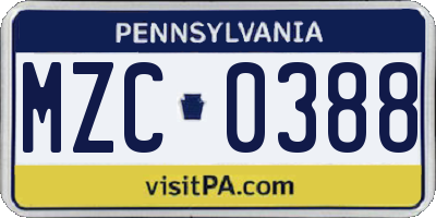 PA license plate MZC0388