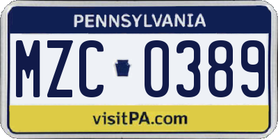 PA license plate MZC0389
