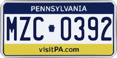 PA license plate MZC0392