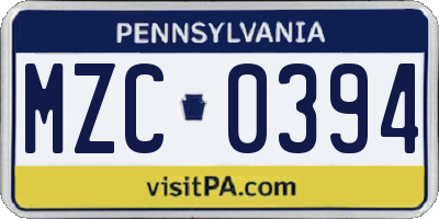 PA license plate MZC0394