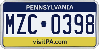 PA license plate MZC0398