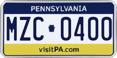 PA license plate MZC0400