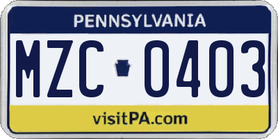 PA license plate MZC0403