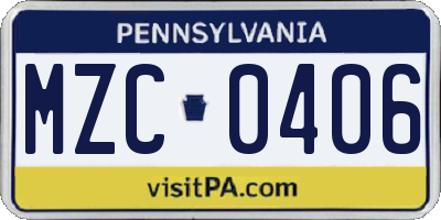 PA license plate MZC0406