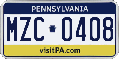 PA license plate MZC0408