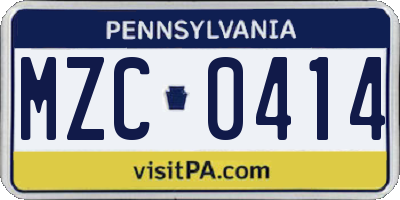 PA license plate MZC0414
