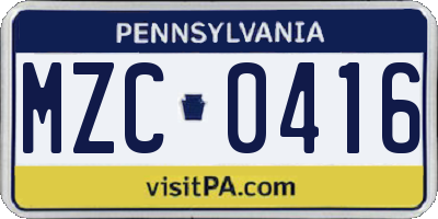 PA license plate MZC0416