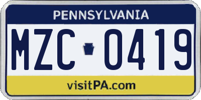 PA license plate MZC0419