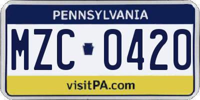 PA license plate MZC0420