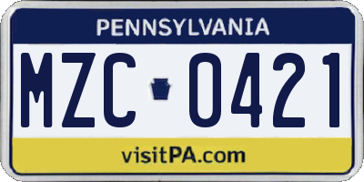 PA license plate MZC0421