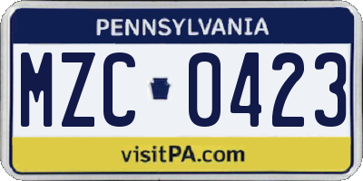 PA license plate MZC0423