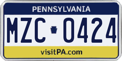 PA license plate MZC0424