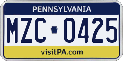 PA license plate MZC0425