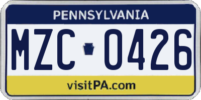 PA license plate MZC0426