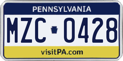 PA license plate MZC0428