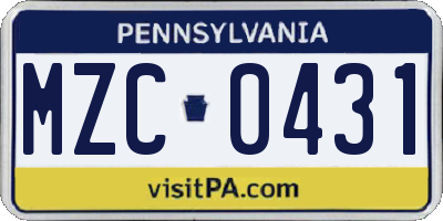 PA license plate MZC0431