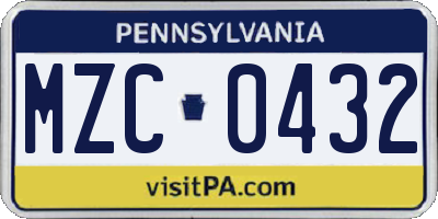 PA license plate MZC0432