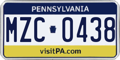 PA license plate MZC0438
