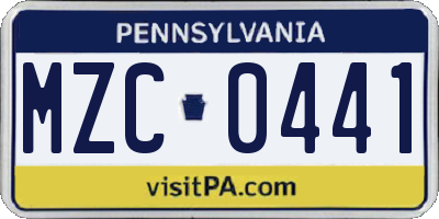 PA license plate MZC0441