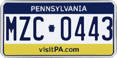 PA license plate MZC0443