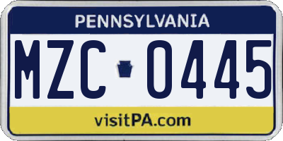 PA license plate MZC0445