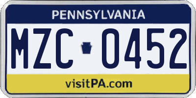 PA license plate MZC0452