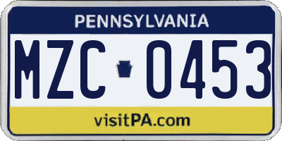 PA license plate MZC0453