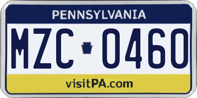 PA license plate MZC0460