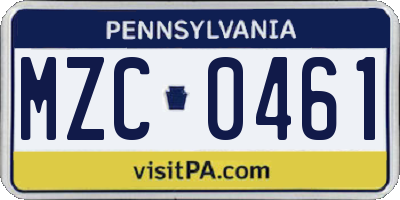 PA license plate MZC0461
