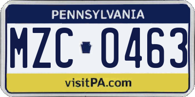 PA license plate MZC0463