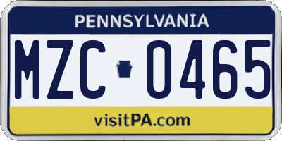 PA license plate MZC0465