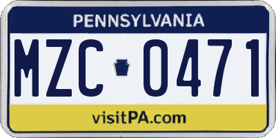 PA license plate MZC0471