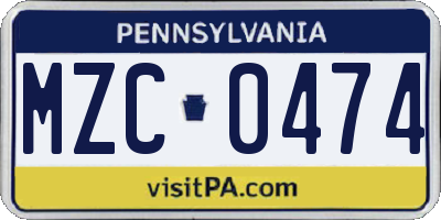 PA license plate MZC0474