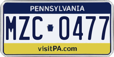 PA license plate MZC0477