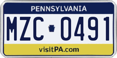 PA license plate MZC0491