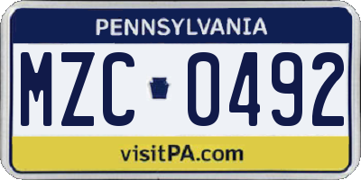 PA license plate MZC0492