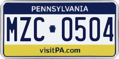 PA license plate MZC0504