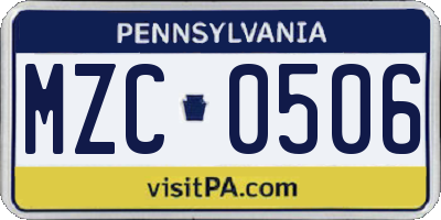PA license plate MZC0506