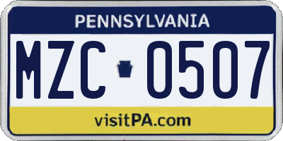 PA license plate MZC0507