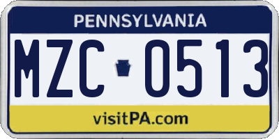 PA license plate MZC0513