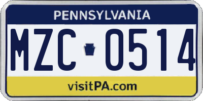 PA license plate MZC0514