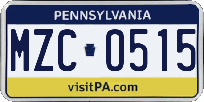 PA license plate MZC0515
