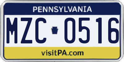 PA license plate MZC0516