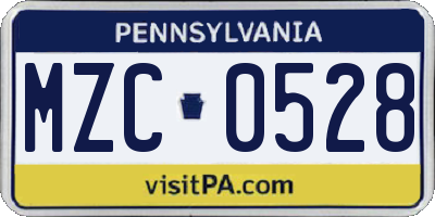 PA license plate MZC0528