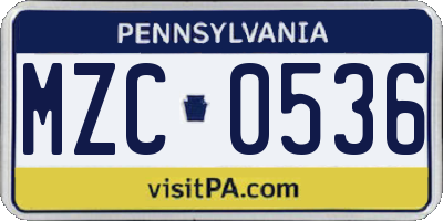 PA license plate MZC0536