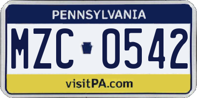 PA license plate MZC0542