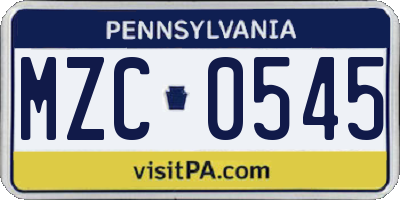 PA license plate MZC0545