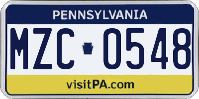PA license plate MZC0548